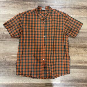 Mens Old Navy Plaid Button-Up Shirt - Orange and Green short sleeve